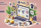 A professional and eye-catching feature image for a blog article on Shopify dropshipping. The image should feature an e-commerce store interface with